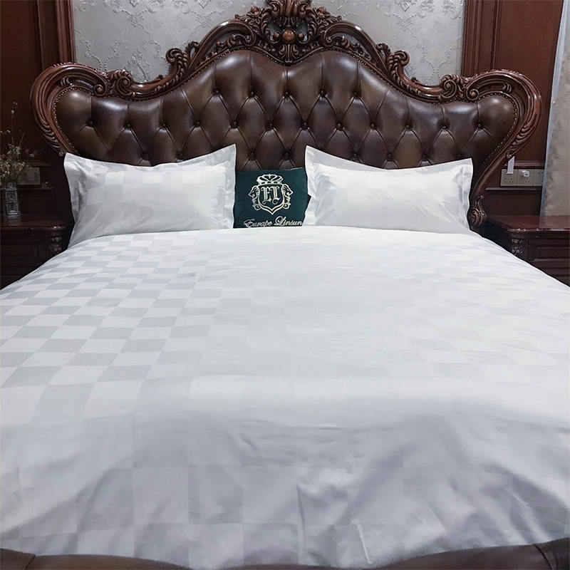 60s vyčesaná bavlněná bílá sateen Dobby Check Hotel Bed Peřina krytí sady